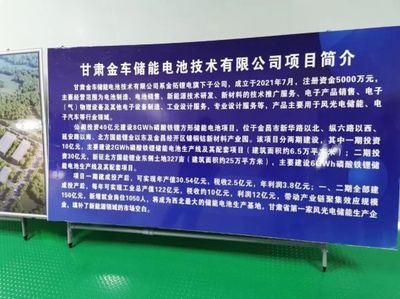 甘肃金车储能公司加速推进8亿瓦时磷酸铁锂储能电池项目，赋能新材料技术推广
